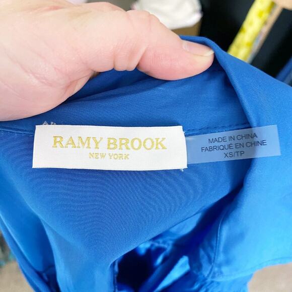 Ramy Brook Blue Balloon Sleeve Blouse Size XS EUC Collar V-Neck - Picture 9 of 13